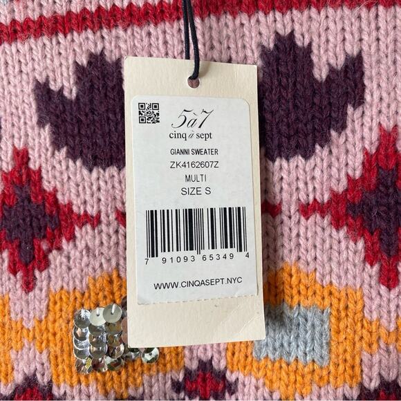 CINQ‎ a SEPT Gianni Fair Isle Sweater Burgundy Wool Sequins Geometric small NEW - Picture 7 of 10